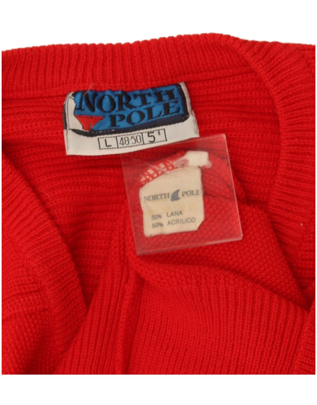 North Pole Mens V-Neck Jumper Sweater Large Red Wool