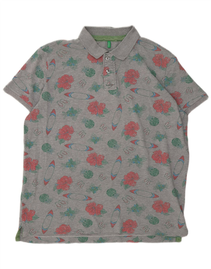 Benetton Mens Regular Fit Polo Shirt XL Grey Floral