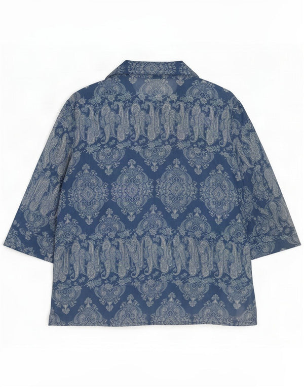 Kathie Lee Dame 3/4-ærmet skjortebluse UK 22/24 3XL Blue Paisley