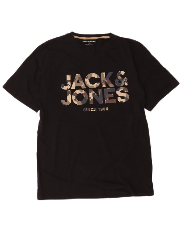 Jack & Jones Mens Graphic T-Shirt Top Small Black Cotton