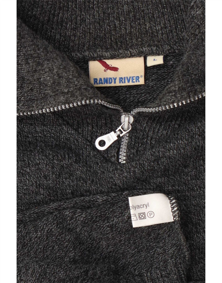 Randy River Herren-Pullover mit Reißverschluss am Hals, groß, graues Fair-Isle-Polyacryl