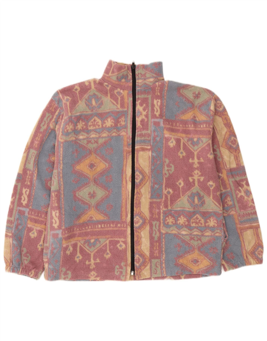 Vintage Womens Fleece Jacket UK 16 Large Multicoloured Geometric Polyester