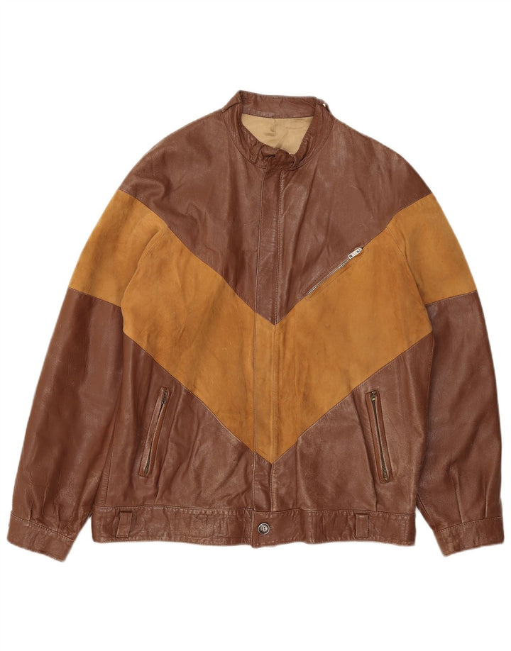 Męska kurtka skórzana vintage IT 52 XL w kolorze brązowym
