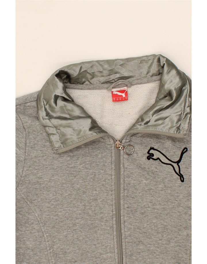 PUMA Womens Graphic Tracksuit Top Jacket UK 12 Medium Grey Cotton Vintage Puma and Second-Hand Puma from Messina Hembry 