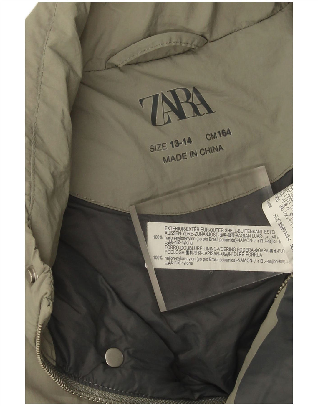 Zara Boys Padded Gilet 13-14 Years Khaki Nylon