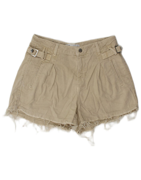 Zara Damen Denim Hotpants EU 38 Small W28 Beige Baumwolle