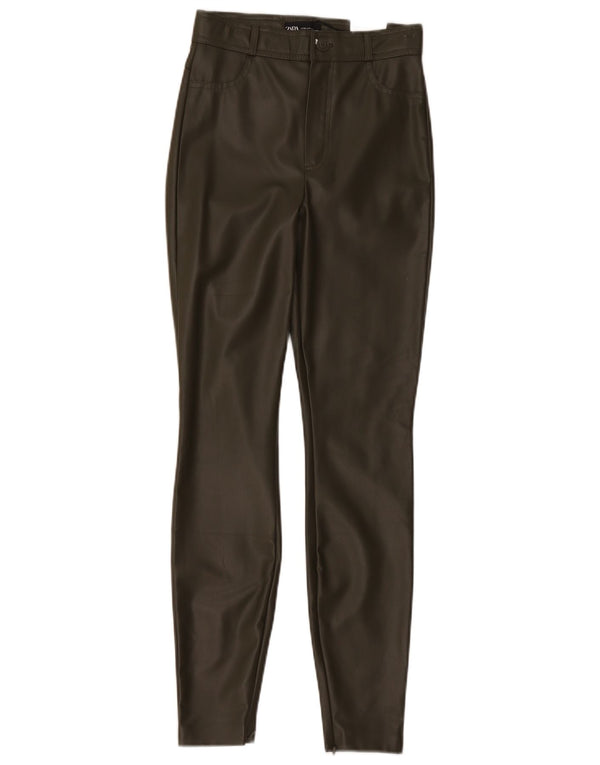Zara Damen High Waist Skinny Kunstlederhose XS W24 L28 Khaki