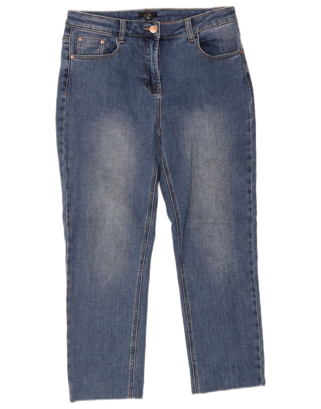 M&Co Womens Cropped Jeans UK 12 Medium W30 L25 Blue Cotton