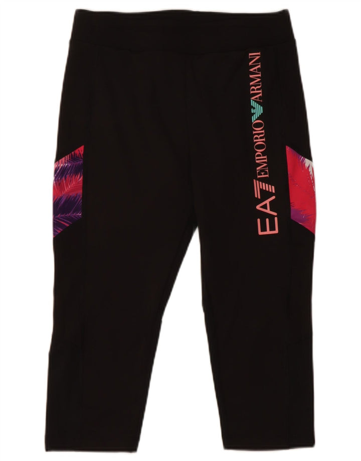 ARMANI Womens Graphic Capri Leggings UK 8 Small  Black Colourblock