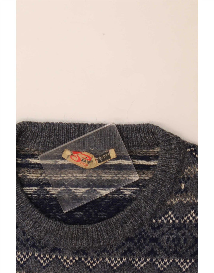 Silvy Mens Crew Neck Jumper Sweater IT 50 Medium Navy Blue Fair Isle