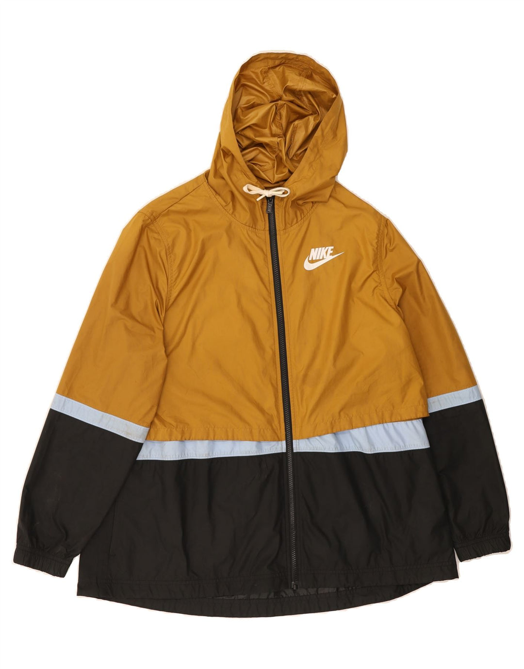 NIKE Womens Hooded Rain Jacket UK 16 Large Yellow Colourblock Polyester Vintage Nike and Second-Hand Nike from Messina Hembry 