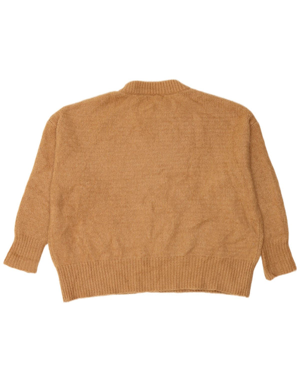 Zara Womens Oversized Crew Neck Jumper Sweater UK 14 Medium Brown Acrylic