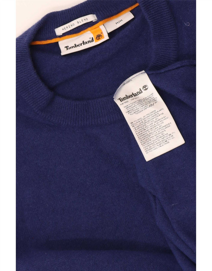 Timberland Mens Crew Neck Jumper Sweater Medium Navy Blue Merino Wool