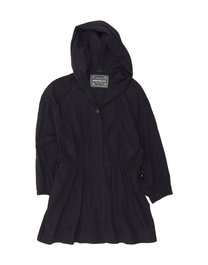 PENNY BLACK Womens Hooded Overcoat UK 14 Medium Navy Blue Vintage Penny Black and Second-Hand Penny Black from Messina Hembry 