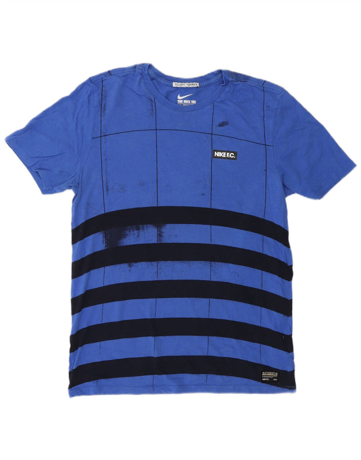 NIKE Mens Athletic Cut T-Shirt Top Medium Blue Striped Cotton