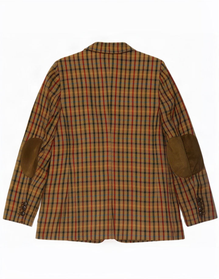 DAKS Chaqueta tipo blazer de 2 botones para mujer UK 40 Large Khaki Gingham Wool