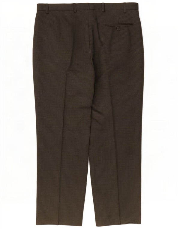Pantaloni da abito con pegging da uomo Marks & Spencer W36 L29 Poliestere gessato marrone