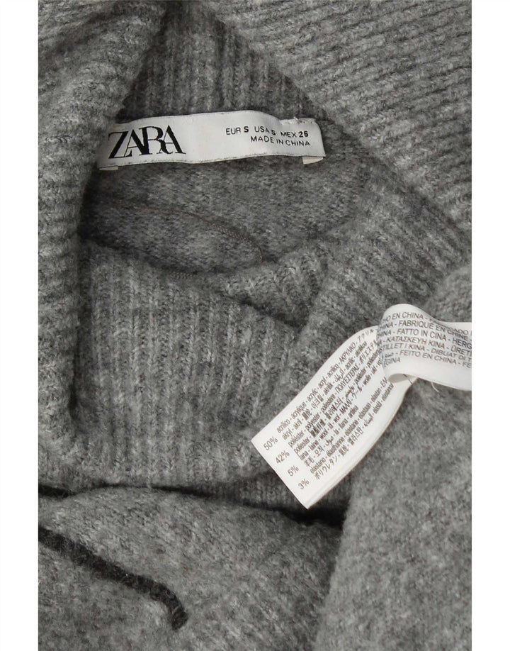 Zara Womens Oversized Roll Neck Jumper Sweater UK 10 Small Grey Acrylic