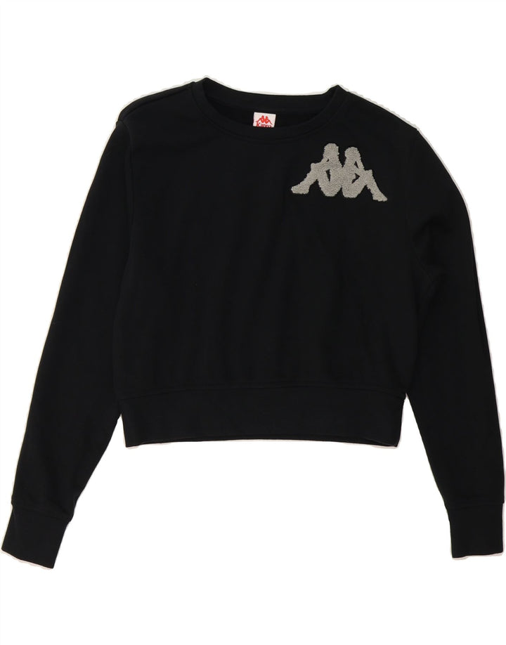 KAPPA Womens Crop Graphic Sweatshirt Jumper UK 10 Small Black Vintage Kappa and Second-Hand Kappa from Messina Hembry 