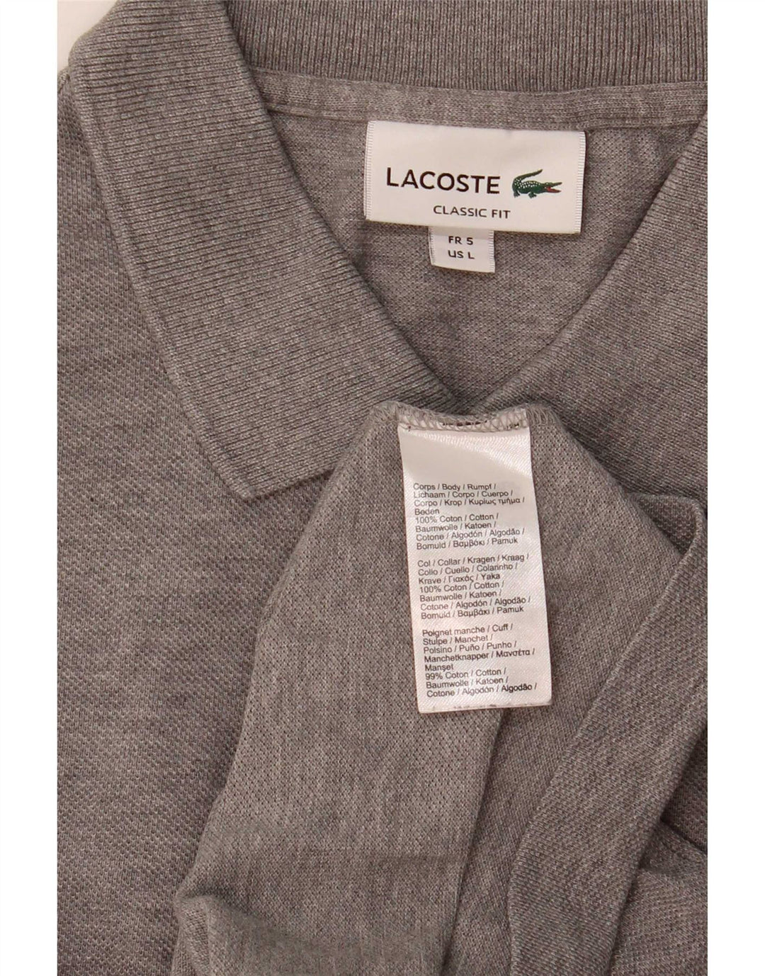 Lacoste Mens Classic Fit Polo Shirt Size 7 Large Grey Cotton