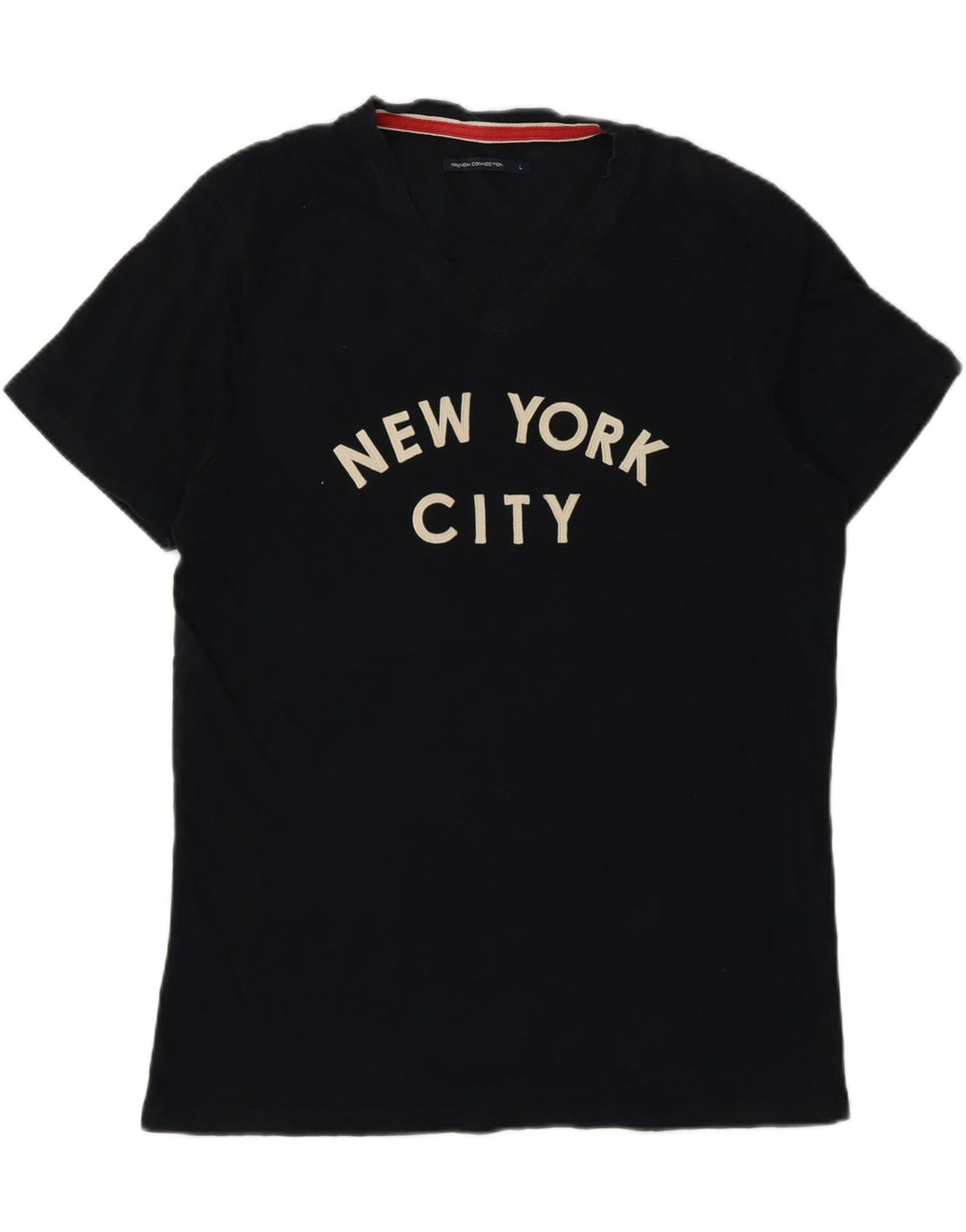 French Connection Mens Graphic T-Shirt Top Large Navy Blue Cotton