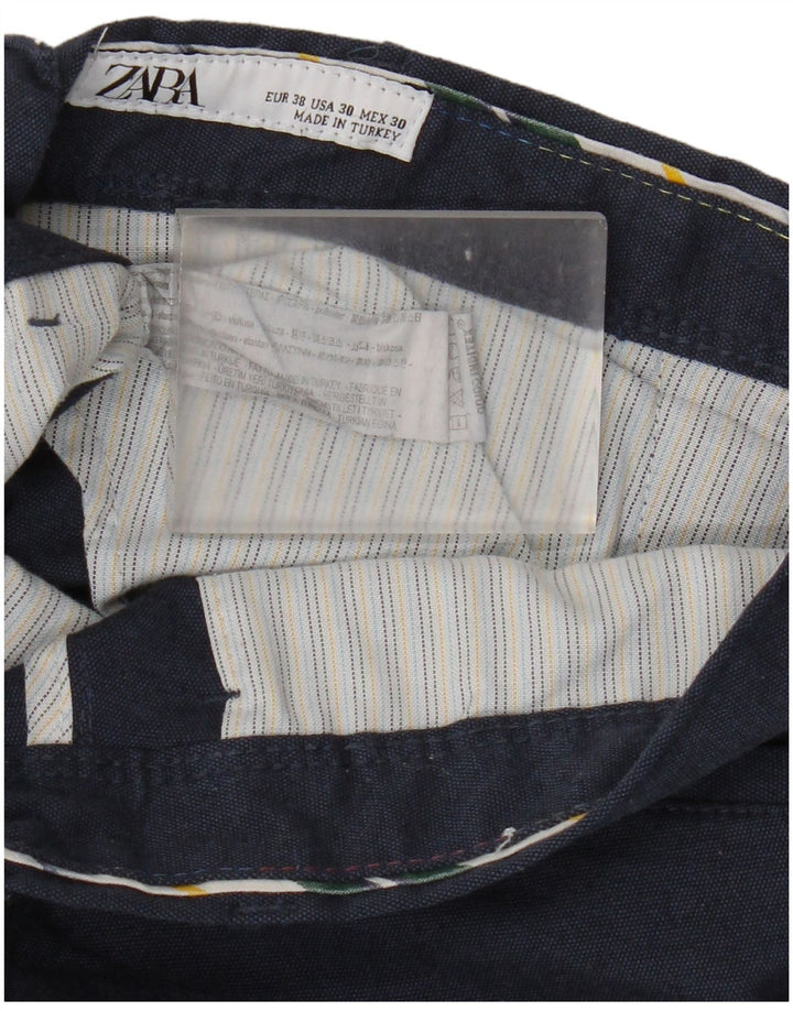 Zara Mens Slim Chino Trousers EU 38 Small W30 L29 Navy Blue Polyester
