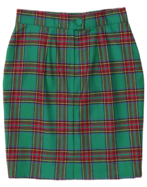Vintage Womens Pencil Skirt W28 Medium Green Plaid
