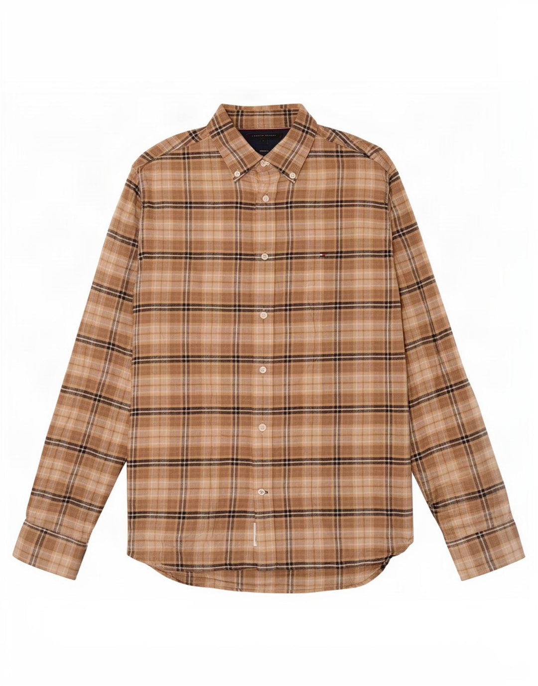 Tommy Hilfiger Mens Regular Fit Flannel Shirt Large Brown Check Cotton