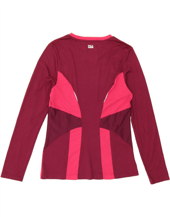 FILA Womens Top Long Sleeve UK 14 Large Burgundy Colourblock Polyester Vintage Fila and Second-Hand Fila from Messina Hembry 