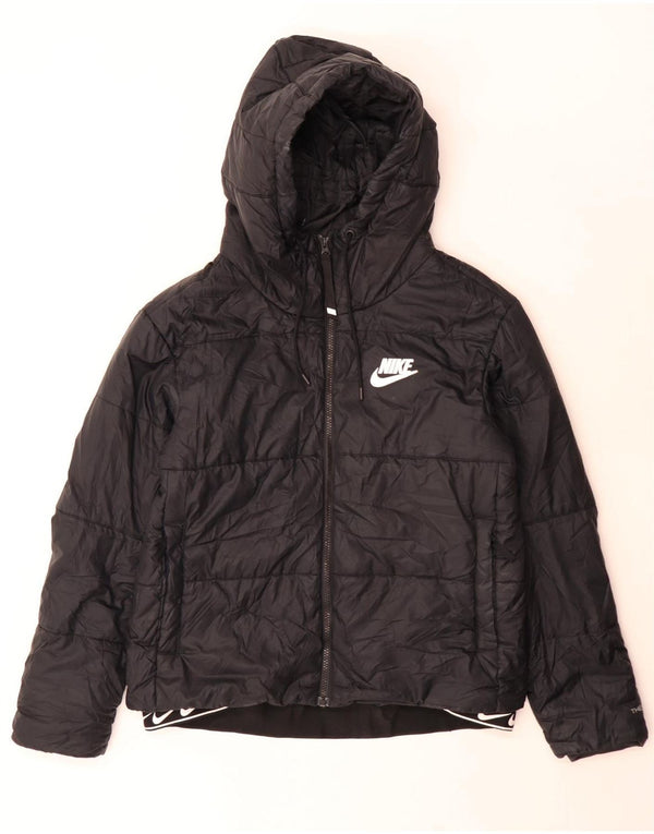 Jachetă căptușită cu glugă Nike Therma-Fit Graphic pentru femei UK 14 Medium Black