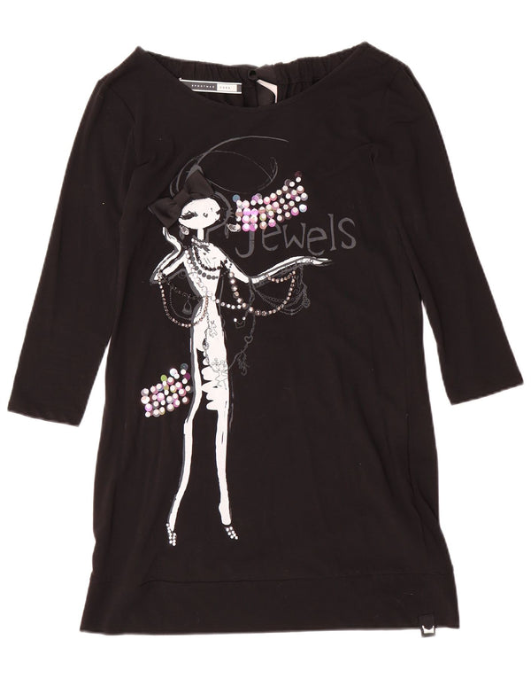 Abito t-shirt con maniche a 3/4 con grafica da donna Sportmax UK 10 piccolo cotone nero