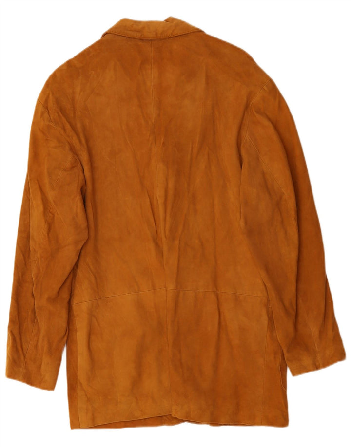 Vintage Womens 3 Button Leather Blazer Jacket UK 14 Medium Brown Leather