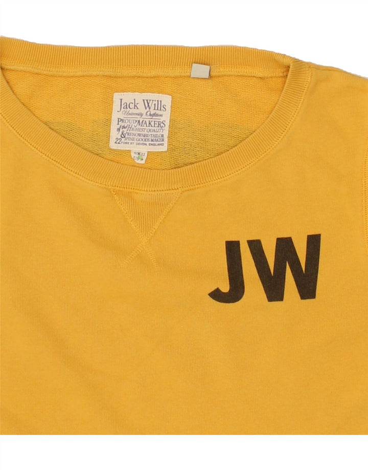 JACK WILLS Womens Graphic Sweatshirt Jumper UK 12 Medium Yellow Cotton Vintage Jack Wills and Second-Hand Jack Wills from Messina Hembry 