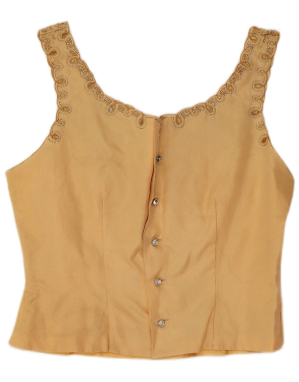 Vintage Γυναικεία Crop Αμάνικη Μπλούζα UK 12 Medium Yellow