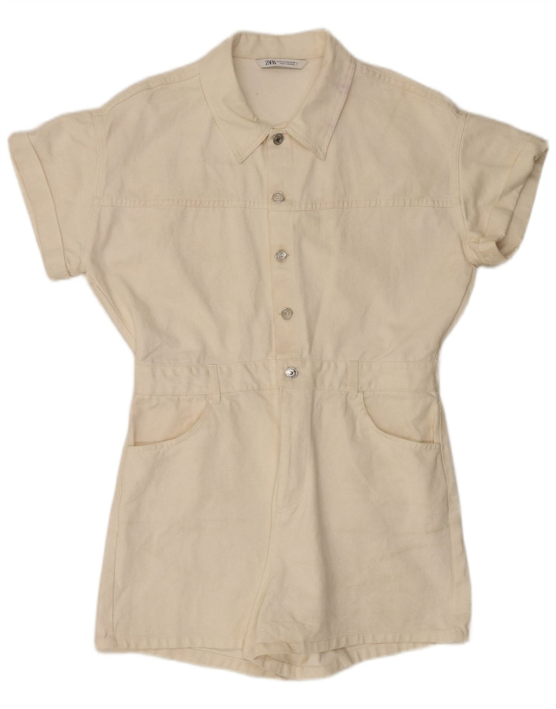 Zara Womens Denim Playsuit UK 20 2XL White Cotton