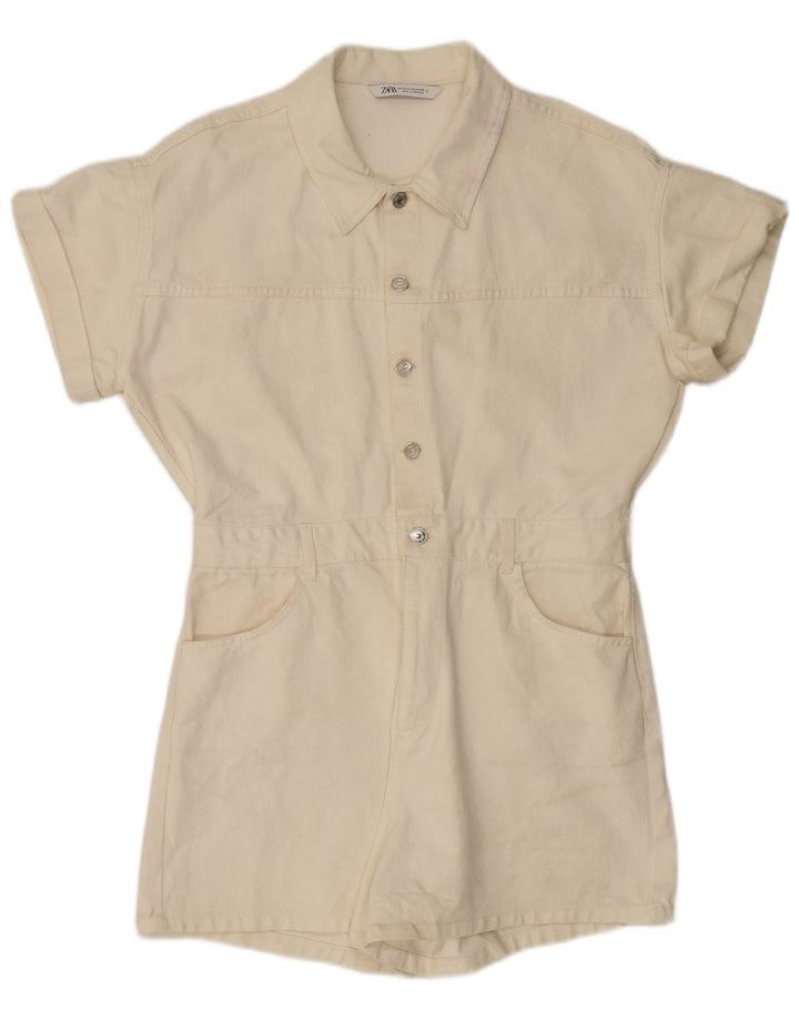 Zara Womens Denim Playsuit UK 20 2XL White Cotton