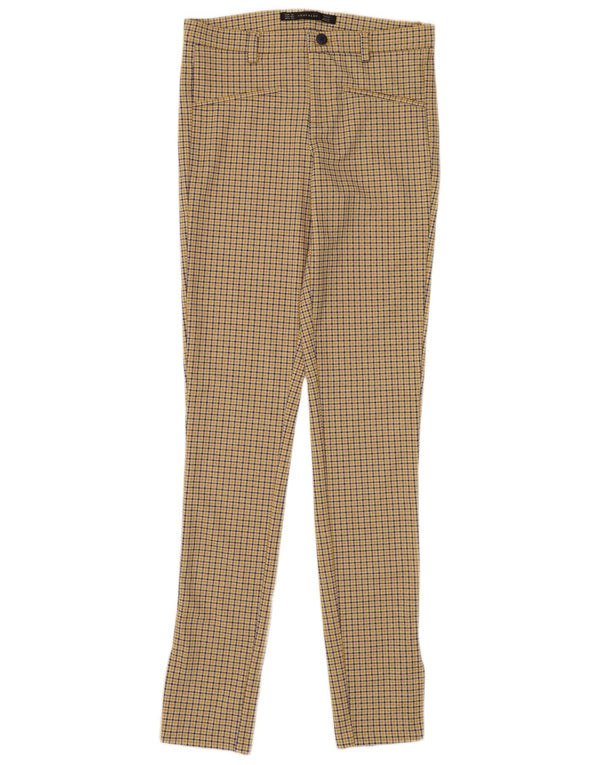 Pantaloni casual skinny da donna Zara EU 36 XS W26 L30 Poliestere a quadri gialli