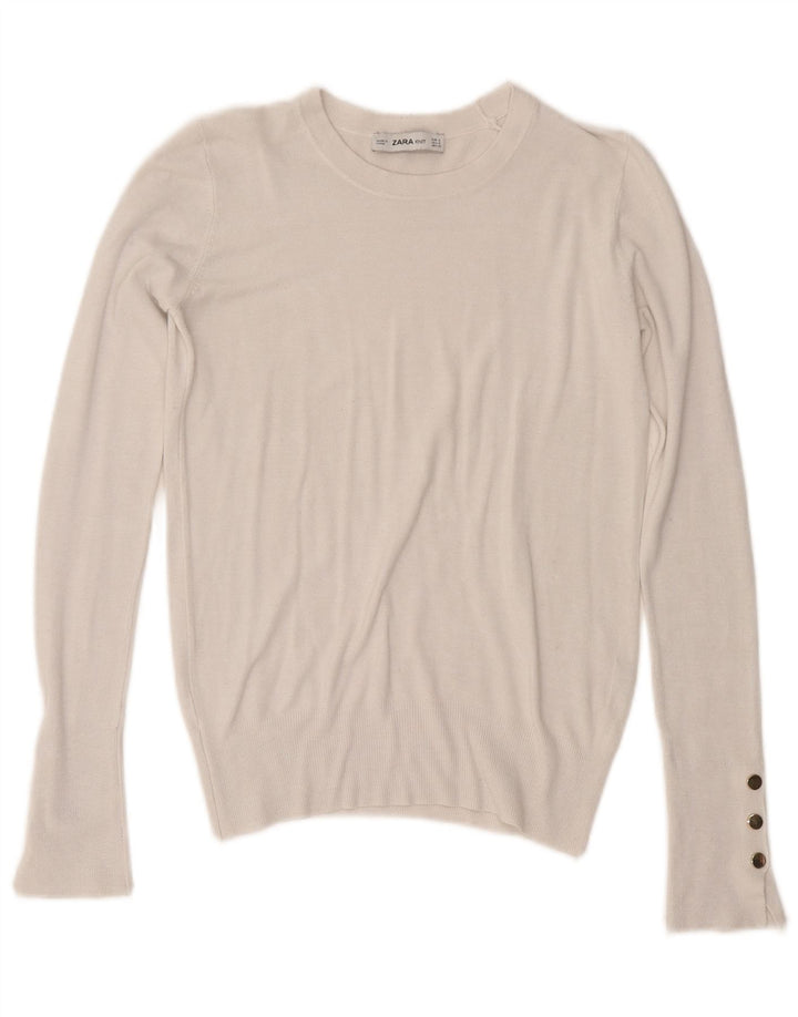 Zara Womens Crew Neck Jumper Sweater UK 10 Small White