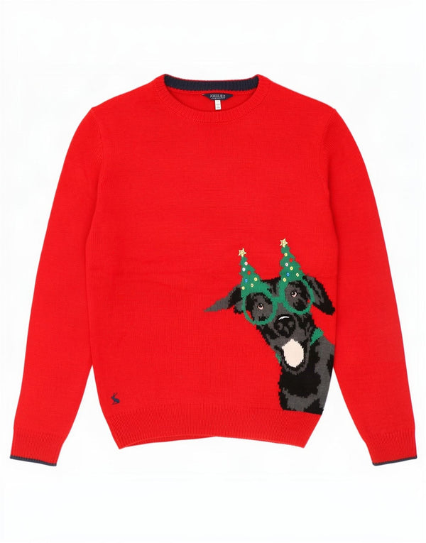 Maglione maglione girocollo con grafica da donna Joules UK 10 piccolo acrilico rosso