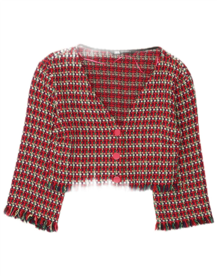 Zara Chaqueta Bolero Mujer UK 12 Mediana Cuadros Rojos Algodón