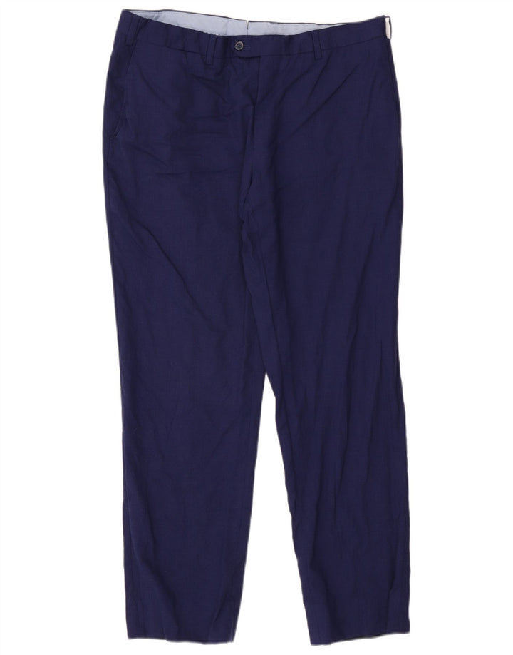 Massimo Dutti Mens Straight Suit Trousers W34 L29 Navy Blue