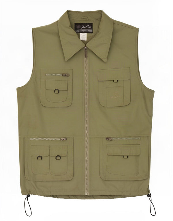 Jintao Mens Utility Gilet UK 44 2XL Khaki Cotton