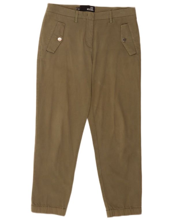 Gerade geschnittene Hose für Damen von Moschino, UK 8, Größe S, W28, L25, Khaki, Baumwolle