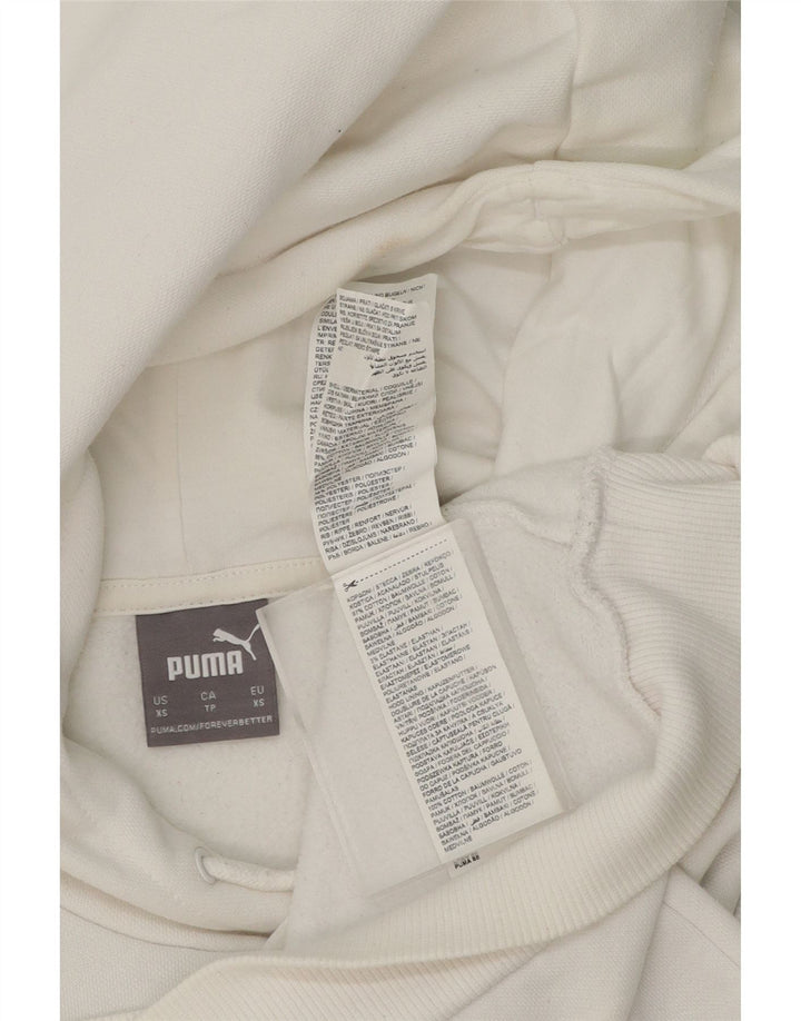PUMA Womens Oversized Graphic Hoodie Jumper UK 6 XS White Cotton Vintage Puma and Second-Hand Puma from Messina Hembry 