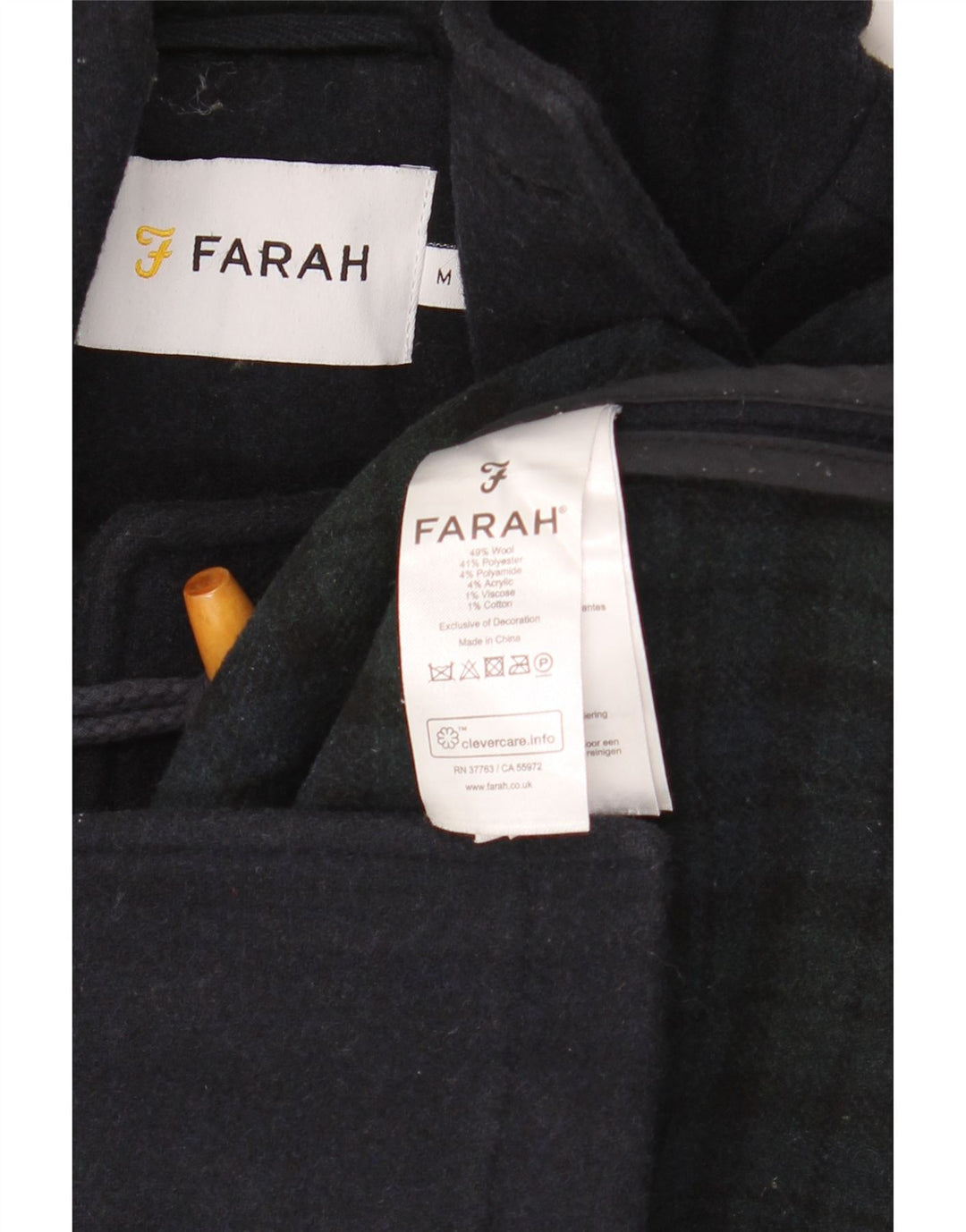Farah Mens Hooded Duffle Jacket UK 38 Medium Navy Blue Wool