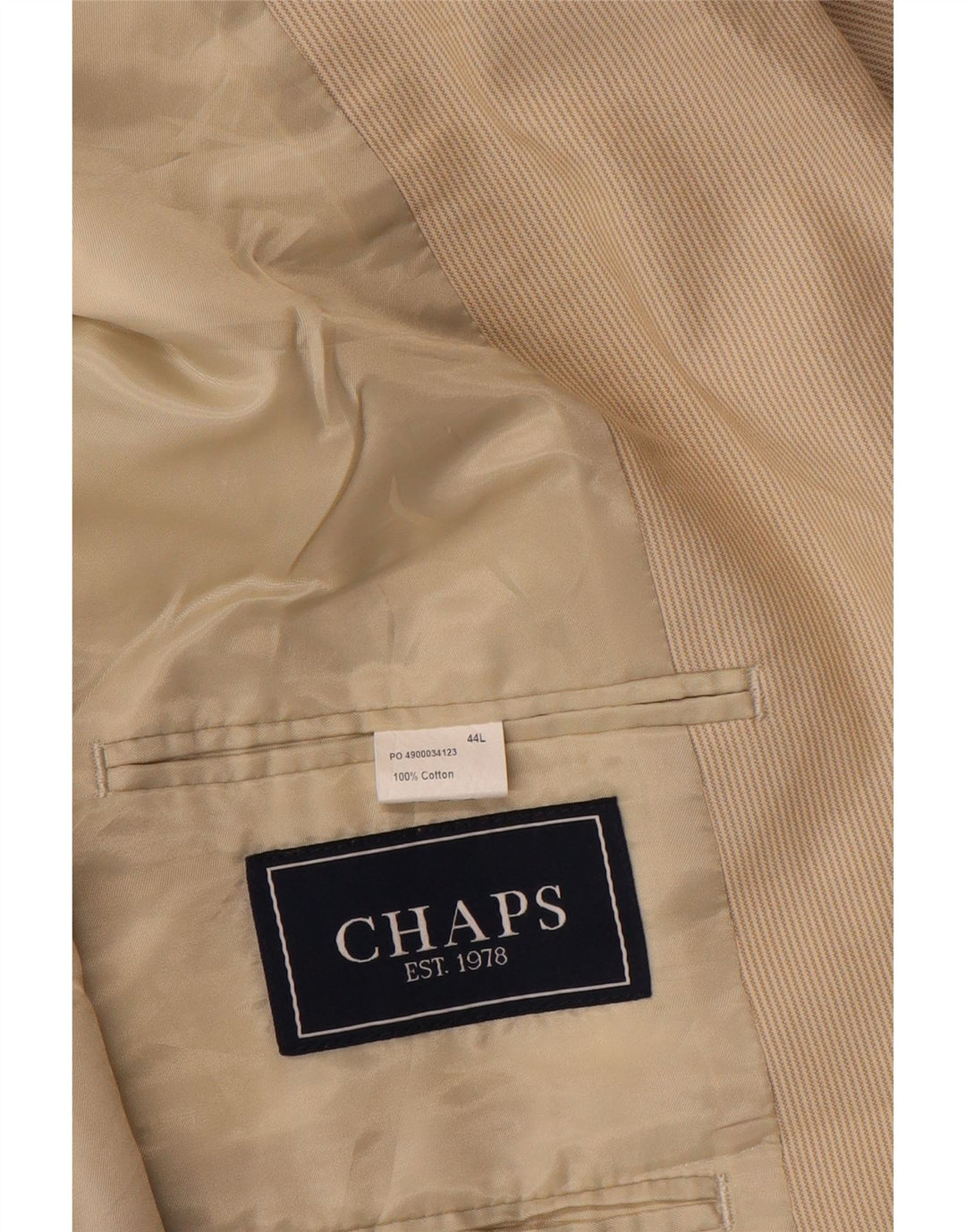 Chaps Mens 2 Button Blazer Jacket UK 44 2XL Beige Pinstripe Cotton