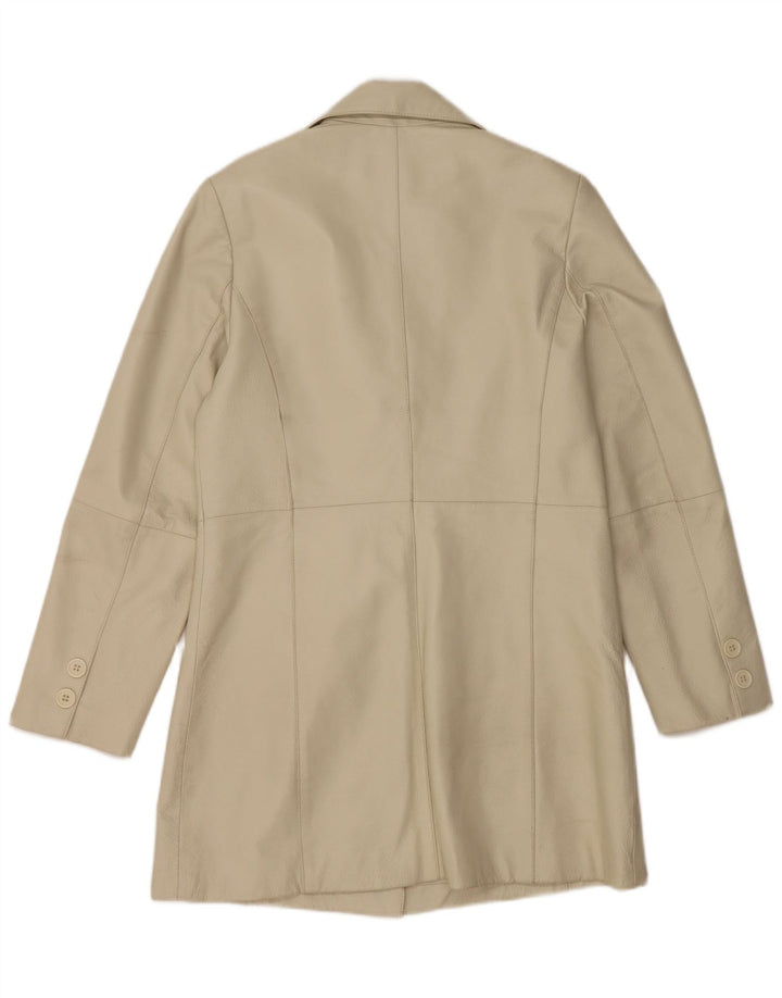 Vintage Womens Leather Coat UK 12 Medium Beige Leather