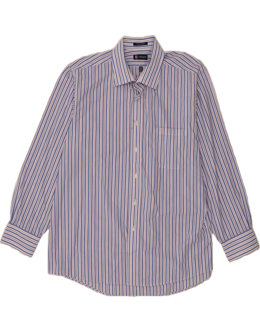 CHAPS Mens Shirt Size 17 1/2 XL Blue Striped Cotton Vintage Chaps and Second-Hand Chaps from Messina Hembry 