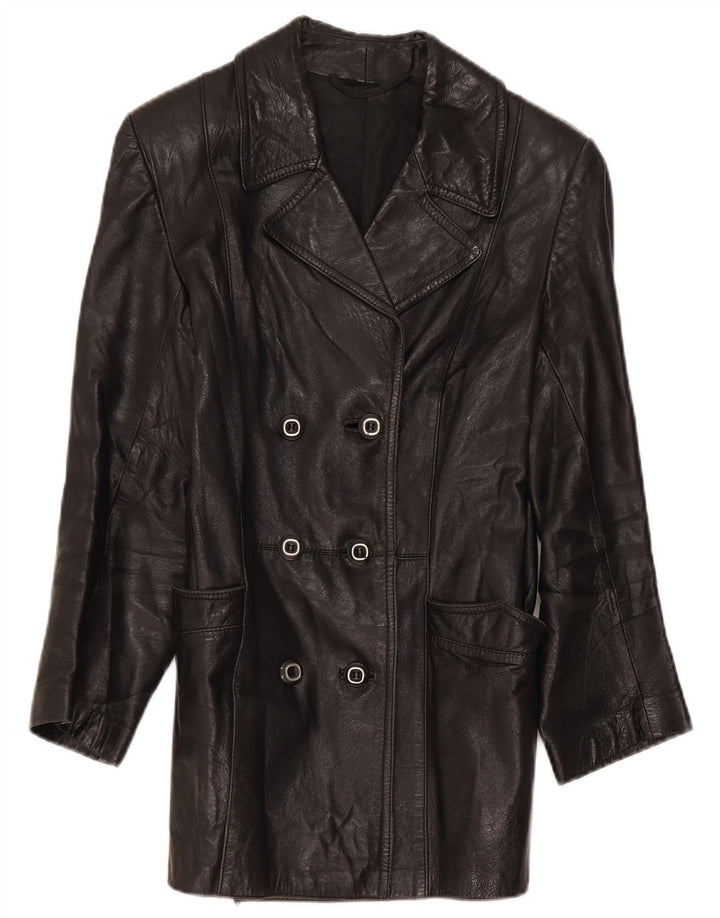 Vintage Womens Double Breasted Leather Jacket IT 46 Large Black