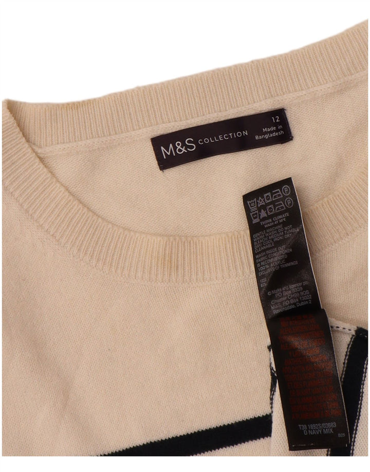 Marks & Spencer Womens Boat Neck Jumper Sweater UK 12 Medium White Striped